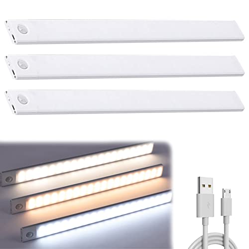 BIOSA LED Unterbauleuchte Küche mit Bewegungsmelder, USB Wiederaufladbar Nachtlicht Schranklicht, LED Kleiderschrank Lampen Küchenlampen Kabinett Sensor Licht mit 3 Farbiges Dimmbares-20cm 3Stück von BIOSA