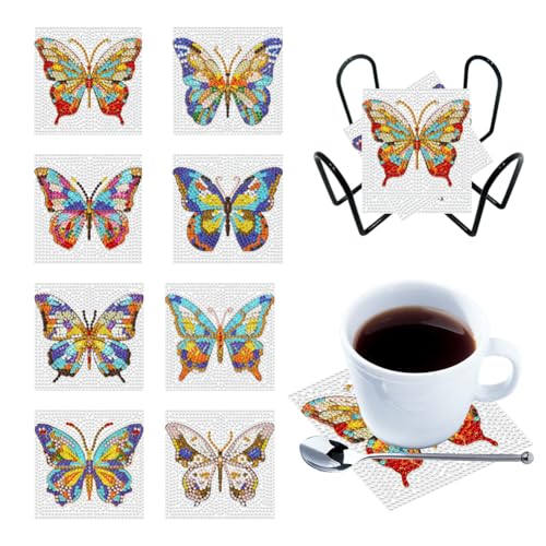 BIOSA Painting Untersetzer mit Halter, Schmetterling Diamond Painting Untersetzer Set, Schmetterling Glasuntersetzer Erwachsene Diamond Painting Untersetzer Set Schmetterling Untersetzer von BIOSA