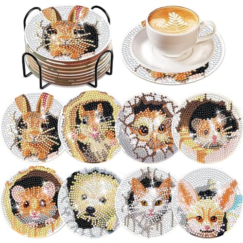 BIOSA Diamond Painting Untersetzer Set, DIY Tier Glasuntersetzer Erwachsene Diamond Painting Untersetzer, Quadratisch, Holz, 10x10 cm, 8 Stück von BIOSA