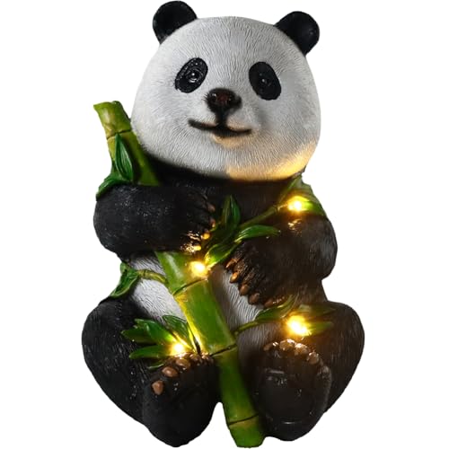 BIOSA Panda-Statue, Solarlicht, Kunstharz, Panda-Außenstatuen, wasserdicht, Panda-Rasen-Außendekoration for Veranda, Schreibtisch, Terrasse, Balkon, Hof, Ornament von BIOSA