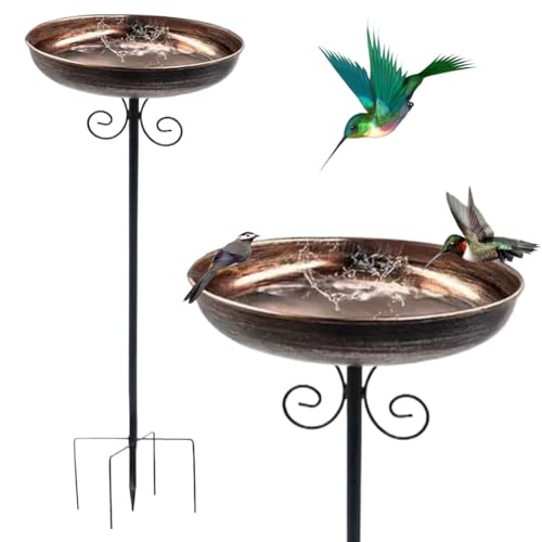 Metall Vogelbad for Garten Vogeltränke Stehend Wasserschale for Wildvögel Metal Bird Bath Vogeltränke Frostsicher Garten Vogeltränke Wassertränke for Vögel Vogelfutterstation Retro von BIOSA
