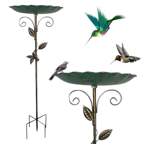Metall Vogelbad for Garten Vogeltränke Stehend Wasserschale for Wildvögel Metal Bird Bath Vogeltränke Frostsicher Garten Vogeltränke Wassertränke for Vögel Vogelfutterstation Retro von BIOSA