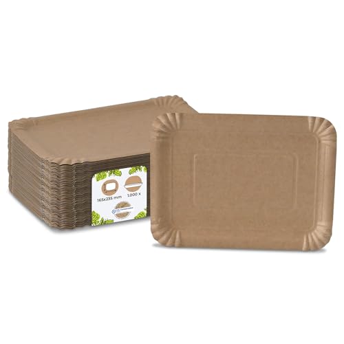 BIOZOYG 1000 Pappteller eckig braun 16x23 cm | Nachhaltig, Robust & Recyclebar | Einwegteller für Geburtstage, Grillfeiern & Partys | Nachhaltige Forstwirtschaft | Disposable Plates von BIOZOYG