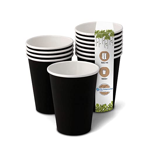 BIOZOYG 1000 Stück Kaffeebecher Pappbecher 300ml / 12 oz Ø 90 mm schwarz - Einwegbecher plastikfrei - Becher aus nachhaltiger Forstwirtschaft - Kaffeebecher Einweg von BIOZOYG