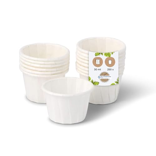 BIOZOYG 250 St. kleine Schälchen für Dips, Saucen, Fingerfood, Marmelade I Mini Portionsbecher 30 ml rund weiß I Party Portionsschälchen Papierbecher mit Biobeschichtung 100% biologisch abbaubar von BIOZOYG