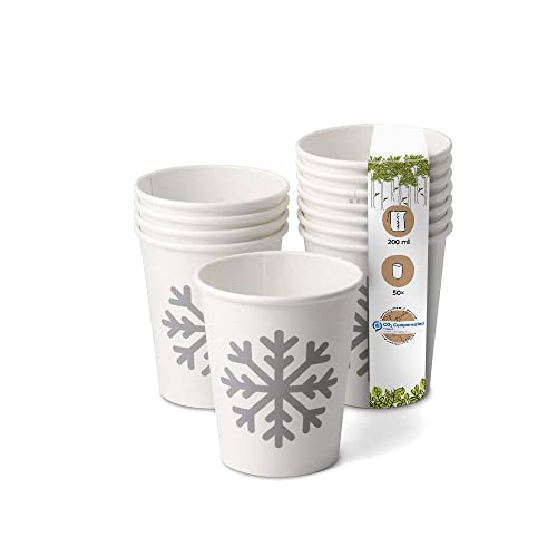 BIOZOYG 50 Stück weiße Kaffeebecher Pappbecher Wintermotiv 'Schneeflocke' 200ml / 8 oz - umweltfreundlich recycelbar & schön bedruckt - Kaffeebecher to go von BIOZOYG