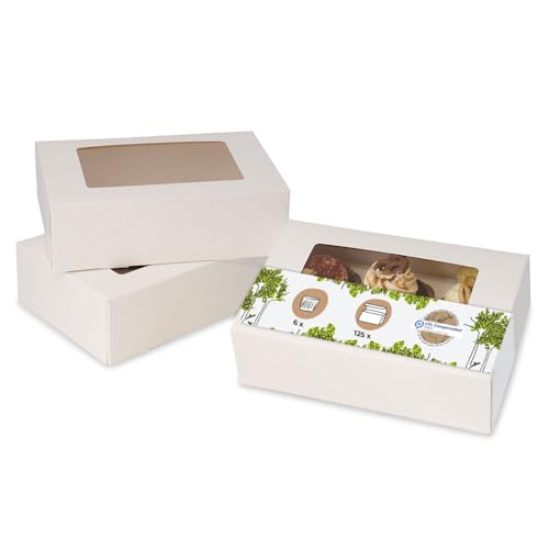 BIOZOYG 6er Cupcake Muffin Box Karton mit großem Sichtfenster inkl. Einlage I 125 Stück Patisserieschachteln Geschenkboxen weiß I Bio Box Take Away Kartonschachtel biologisch abbaubar von BIOZOYG