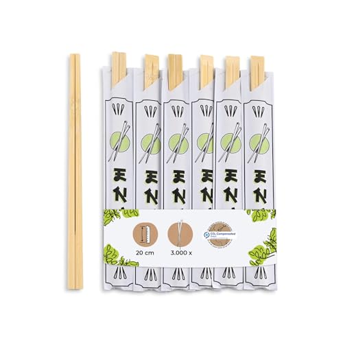 BIOZOYG Bambus Essstäbchen 20 cm einzeln verpackt Naturprodukt biologisch abbaubar hygienisch verpackt in Papierhülle I Holzstäbchen Asia I Sushistäbchen Set Chopsticks Wood 3000er Großpackung von BIOZOYG