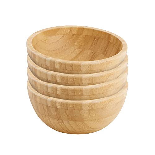 BIOZOYG Bambusschale rund Ø 16cm für kalte und warme Speisen I Suppenschüssel I nachhaltiges Serviergeschirr Pasta-Schale I Buddha-Bowl-Schüssel I Partygeschirr öko I große Müslischale 550ml I 4er Set von BIOZOYG