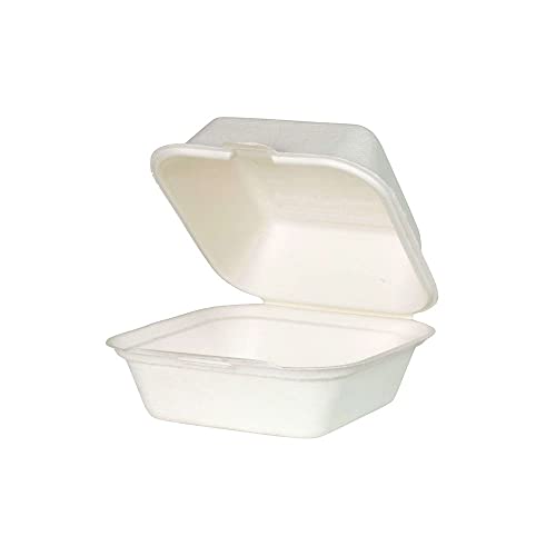 BIOZOYG Bio Burger-Box Einweg Zuckerrohr Schale Einweggeschirr biologisch abbaubar I Burgerboxen Bagasse Schalen kompostierbar 500 ml Klappdeckel Box 14,3 x 15 cm I 50x Hamburger Box quadratisch weiß von BIOZOYG