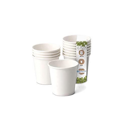 BIOZOYG 100x Pappbecher 100 ml / 4 oz, Ø 62 mm weiß - Einwegbecher plastikfrei und aus nachhaltigen Materialien - Kaffeebecher Einweg von BIOZOYG