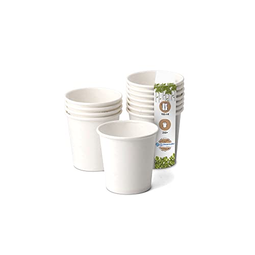 BIOZOYG 250x Pappbecher 100 ml / 4 oz, Ø 62 mm weiß - Einwegbecher plastikfrei und aus nachhaltigen Materialien - Kaffeebecher Einweg von BIOZOYG