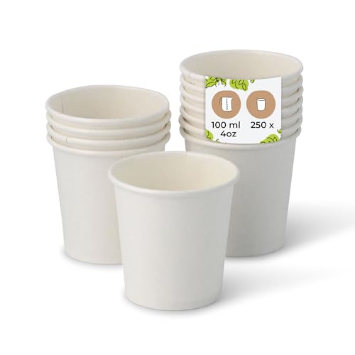 BIOZOYG 250 Stück Kaffeebecher Pappbecher 100ml / 4 oz Ø 62 mm weiß - Einwegbecher plastikfrei - Becher aus nachhaltiger Forstwirtschaft - Kaffeebecher Einweg von BIOZOYG