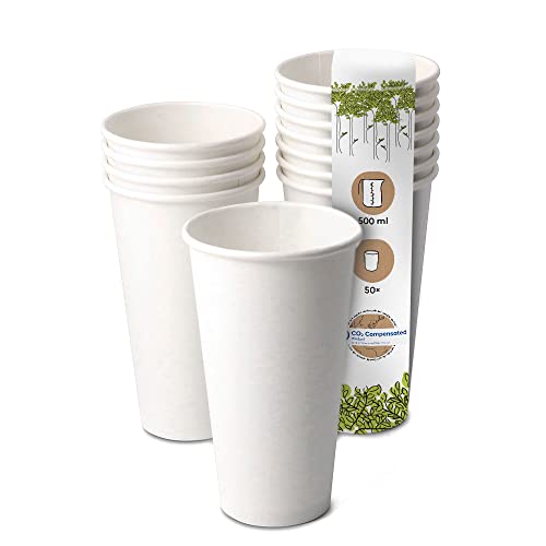 BIOZOYG 50x Pappbecher 500 ml / 20 oz, Ø 90 mm weiß - Einwegbecher plastikfrei und aus nachhaltigen Materialien - Kaffeebecher Einweg von BIOZOYG