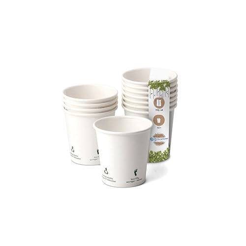 BIOZOYG 50x Pappbecher 100 ml / 4 oz, Ø 62 mm weiß mit Umwelticons - Einwegbecher plastikfrei und aus nachhaltigen Materialien - Kaffeebecher Einweg von BIOZOYG