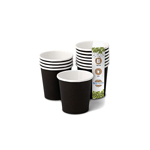 BIOZOYG 50x Pappbecher 100 ml / 4 oz, Ø 62 mm schwarz - Einwegbecher plastikfrei und aus nachhaltigen Materialien - Kaffeebecher Einweg von BIOZOYG