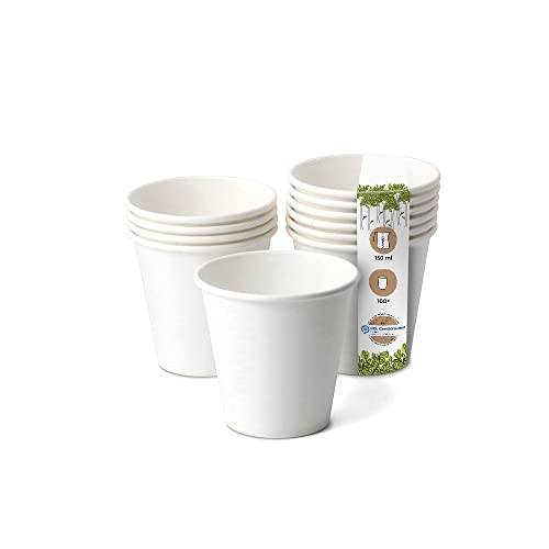 BIOZOYG 100x Pappbecher 150 ml / 6 oz, Ø 80 mm weiß - Einwegbecher plastikfrei und aus nachhaltigen Materialien - Kaffeebecher Einweg von BIOZOYG