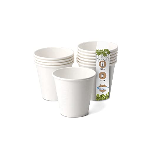 BIOZOYG 1000x Pappbecher 150 ml / 6 oz, Ø 80 mm weiß - Einwegbecher plastikfrei und aus nachhaltigen Materialien - Kaffeebecher Einweg von BIOZOYG