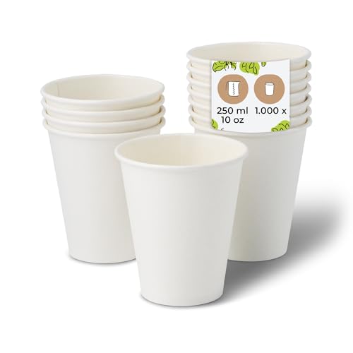 BIOZOYG 1000 Stück Kaffeebecher Pappbecher 250ml / 10 oz Ø 90 mm weiß - Einwegbecher plastikfrei - Becher aus nachhaltiger Forstwirtschaft - Kaffeebecher Einweg von BIOZOYG