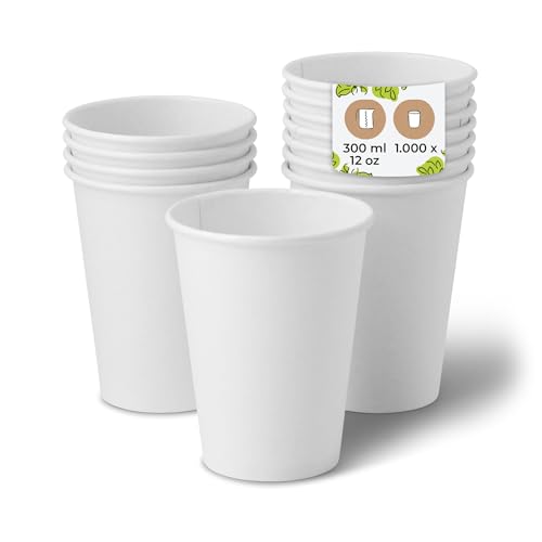 BIOZOYG 1000 Stück Kaffeebecher Pappbecher 300ml / 12 oz Ø 90 mm weiß - Einwegbecher plastikfrei - Becher aus nachhaltiger Forstwirtschaft - Kaffeebecher Einweg von BIOZOYG