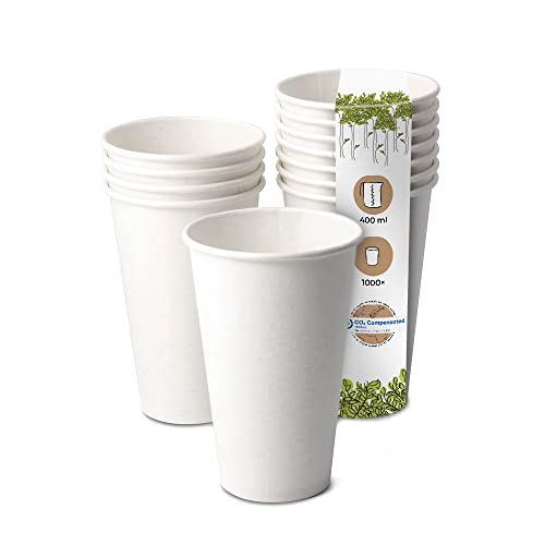 BIOZOYG 1000x Pappbecher 400 ml / 16 oz, Ø 90 mm weiß - Einwegbecher plastikfrei und aus nachhaltigen Materialien - Kaffeebecher Einweg von BIOZOYG