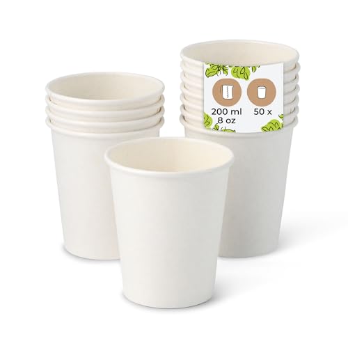 BIOZOYG 50 Stück Kaffeebecher Pappbecher 200ml / 8 oz Ø 80 mm weiß - Einwegbecher plastikfrei - Becher aus nachhaltiger Forstwirtschaft - Kaffeebecher Einweg von BIOZOYG