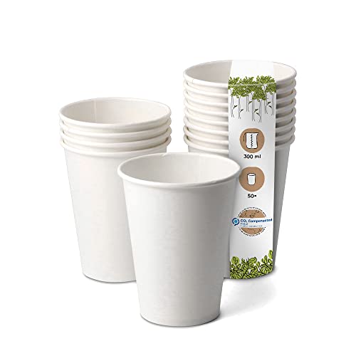 BIOZOYG Bio Pappbecher I Einweggeschirr Trinkbecher Papierbecher kompostierbare und biologisch abbaubare Becher I weiße, unbedruckte, umweltfreundliche Kaffeebecher 50 Stück 300ml 12oz von BIOZOYG