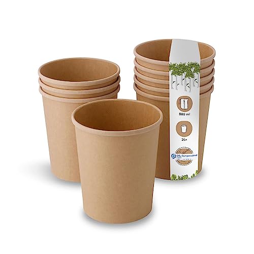 BIOZOYG Bio Pappbecher Speisebecher Kraft-Karton Becher braun I Kompostierbare Becher Suppen-Becher To Go Eisbecher Pappe I 25 Bio Einweg-Becher biologisch abbaubar 800 ml von BIOZOYG