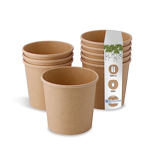 BIOZOYG Bio Pappbecher Speisebecher Kraft-Karton Becher braun I Kompostierbare Becher Suppen-Becher To Go Eisbecher Pappe I 500 Bio Einweg-Becher biologisch abbaubar 600 ml von BIOZOYG