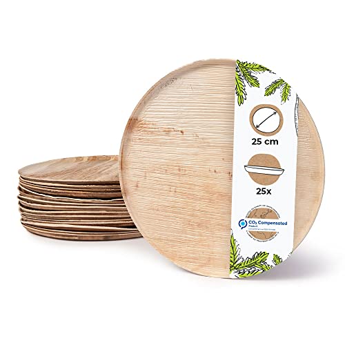 BIOZOYG Palmware Pizza Einwegteller I Wegwerfgeschirr Partygeschirr aus Palmblatt I 25 x Pizzabrett rund 25 cm, flach, mit Rand I Palmblatt Einweggeschirr biologisch abbaubar & kompostierbar von BIOZOYG