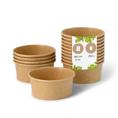 BIOZOYG Eisbecher Pappe 250 Stück 100 ml Braun - Dessertbecher Beschichtet Einweg - Snackbecher Eisbecher Waffelbecher Dessert Einwegbecher Eiscreme Frozen Joghurt Obst Eisdiele von BIOZOYG
