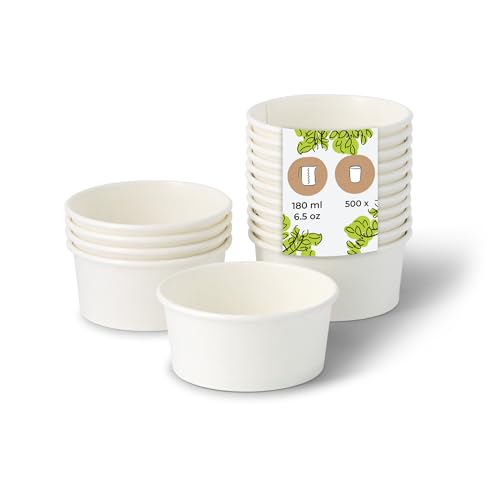 BIOZOYG Eisbecher Pappe 500 Stück 100 ml Weiß - Dessertbecher Beschichtet Einweg - Snackbecher Eisbecher Waffelbecher Dessert Einwegbecher Eiscreme Frozen Joghurt Obst Eisdiele von BIOZOYG