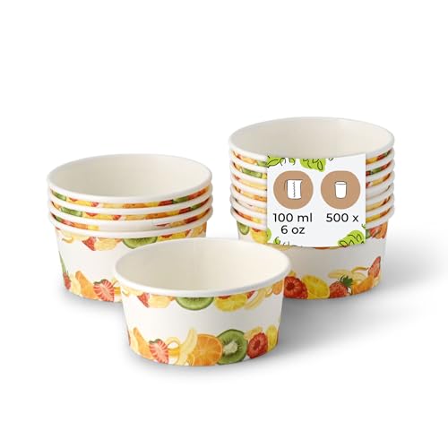 BIOZOYG Eisbecher aus Pappe 500 Stück 100 ml Ø 92 mm bedruckt - Dessertbecher beschichtet Einweg - Snackbecher to go Dessert Eisdiele Candy Bar Eis Joghurt Obst Waffelbecher von BIOZOYG