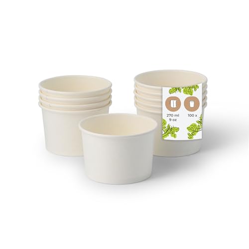 BIOZOYG Eisbecher Pappe 100 Stück 200 ml Weiß - Dessertbecher Beschichtet Einweg - Snackbecher Eisbecher Waffelbecher Dessert Einwegbecher Eiscreme Frozen Joghurt Obst Eisdiele von BIOZOYG