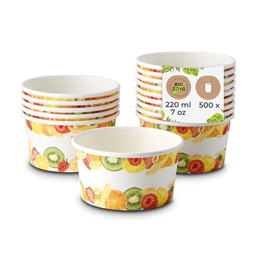BIOZOYG Eisbecher aus Pappe 500 Stück 150 ml Ø 92 mm bedruckt - Dessertbecher beschichtet Einweg - Snackbecher to go Dessert Eisdiele Candy Bar Eis Joghurt Obst Waffelbecher von BIOZOYG