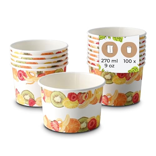 BIOZOYG Eisbecher aus Pappe 100 Stück 200 ml Ø 92 mm bedruckt - Dessertbecher beschichtet Einweg - Snackbecher to go Dessert Eisdiele Candy Bar Eis Joghurt Obst Waffelbecher von BIOZOYG