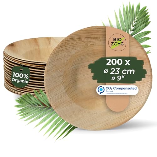 BIOZOYG Palmware - Hochwertige Einweg Suppenteller tief I rund 23cm 200 Stück Snackschale Palmblattgeschirr Pastateller Salatschale I kompostierbares Einweggeschirr biologisch abbaubar von BIOZOYG