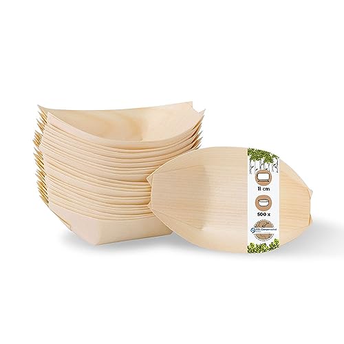 BIOZOYG 500 Stück Buffet Zubehör Snackschalen Holz 11 cm - Alternative für Bambus Teller Einweg naturbelassen - Einweggeschirr modern - Catering-Zubehör Holzschalen von BIOZOYG