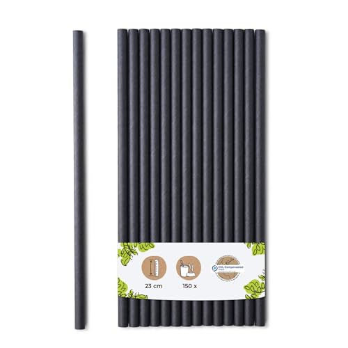 BIOZOYG Jumbo Papier Trinkhalme 23cm Strohhalm 8mm Ø I Trinkhalm biologisch abbaubar I schwarze Strohhalme umweltfreundlich I Party Trinkhalme für Smoothies I Papierstrohhalme 150 Stück von BIOZOYG