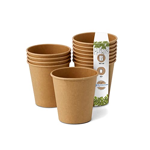 BIOZOYG 50x Pappbecher 180 ml / 7.5 oz braun - Einwegbecher plastikfrei und aus nachhaltigen Materialien - Kaffeebecher Einweg von BIOZOYG