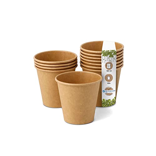 BIOZOYG 100x Pappbecher 150 ml / 6 oz, Ø 80 mm braun - Einwegbecher plastikfrei und aus nachhaltigen Materialien - Kaffeebecher Einweg von BIOZOYG