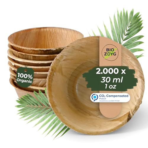 BIOZOYG Dipschalen 2000 Stück 30 ml rund - Palmblatt mini Schälchen Fingerfood Schalen Einweg - Alternative zu Holz, kleine Schälchen für Dips, Saucen und Dressings von BIOZOYG