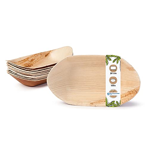 BIOZOYG Palmware - Palmblatt Schale für Fingerfood I Einweggeschirr biologisch abbaubar, kompostierbar I Einweg Schälchen Servierteller Dipschale Snackschale I 100 Stück Party Schiffchen 20 cm von BIOZOYG