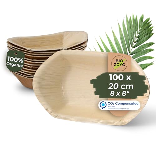 BIOZOYG Schiffchen 100 Stück 30 cm - Palmblatt Schale für Fingerfood Einweggeschirr, Alternative zu Bambus und Holz - Snackschale Einweg Schiffchen Schale von BIOZOYG