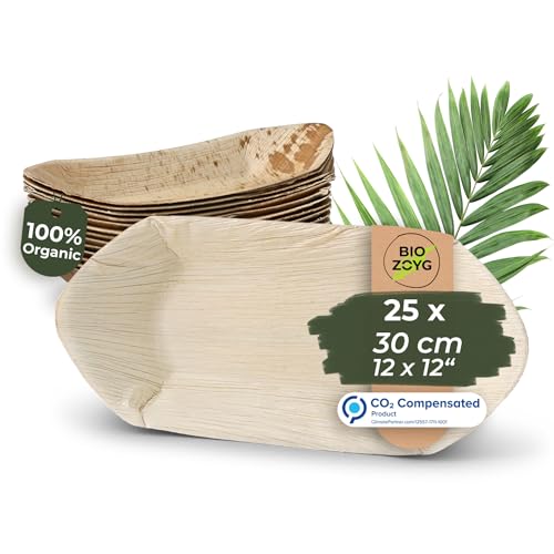 BIOZOYG Schiffchen 25 Stück 20 cm - Palmblatt Schale für Fingerfood Einweggeschirr, Alternative zu Bambus und Holz - Snackschale Einweg Schiffchen Schale von BIOZOYG