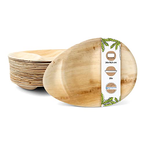 BIOZOYG Palmware Einwegteller aus Palmblatt Tropfenform 26x19,5cm Menueteller mit Unterteilung I kompostierbare Teller ökologisches Wegwerfgeschirr I Palmblattteller 25 Stück von BIOZOYG