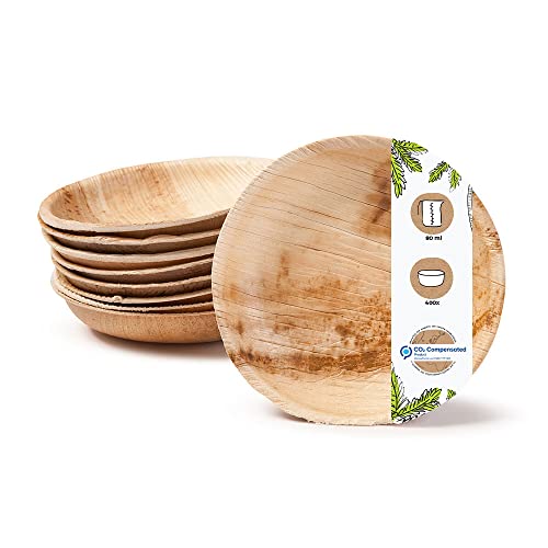 BIOZOYG Palmware Snack Schälchen Set I 400 Stück Bio Einweg Schalen rund 80ml, Ø10cm I Partygeschirr kompostierbar & biologisch abbaubar I Palmblätter Einweg-Geschirr für Fingerfood Dips Buffet von BIOZOYG