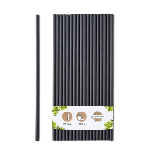 BIOZOYG Papier Trinkhalme 20 cm Strohhalm 5 mm Ø I Trinkhalm biologisch abbaubar I schwarze Strohhalme vertikal gerollt I Party Trinkhalme für Cocktails I Papierstrohhalme 250 Stück von BIOZOYG