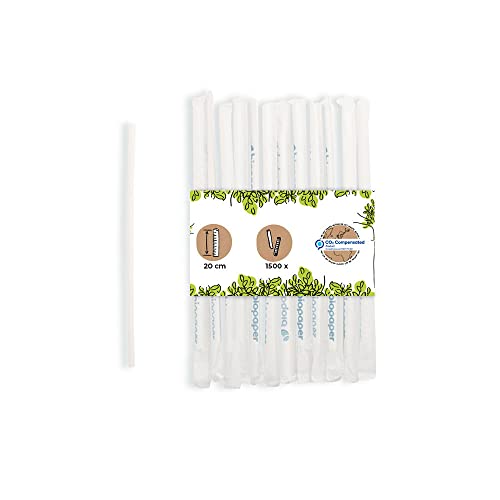 BIOZOYG Papier Trinkhalme 20 cm Strohhalm 5 mm Ø I Trinkhalm biologisch abbaubar I weiße Strohhalme einzeln verpackt I Party Trinkhalme für Cocktails I Papierstrohhalme vertikal gerollt 1500 Stück von BIOZOYG