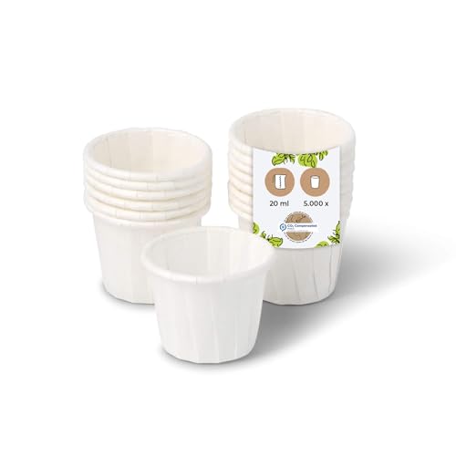 BIOZOYG Papierbecher 20 ml weiß I nachhaltige Dipschale für Saucen & Dips I weißer Becher aus gewachstem Papier I biologisch abbaubar & plastikfrei I aus recycelten Materialien I 5000 Stück von BIOZOYG